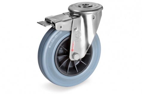 S22 Bolt hole, swivel wheel with break, stainless steel