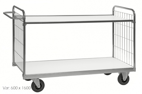 Warehouse trolley, 2 shelves, 600 x 1000 mm