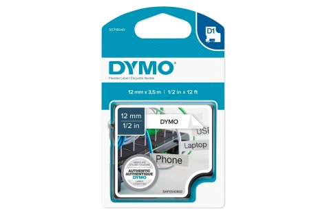 DYMO 16957, 12mm nailon, valge/must