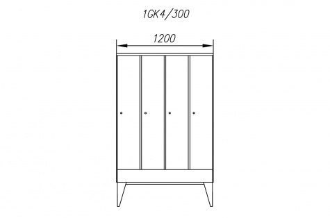 Garderobes skapis 1GK, 4 durvju, durvis 300 mm