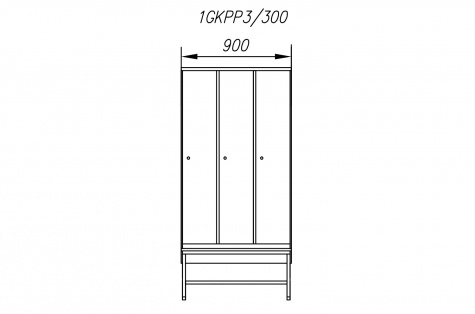 Wardrobe 1GKPP, with bench, 3-doors, door 300 mm