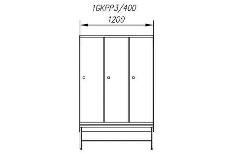 Wardrobe 1GKPP, with bench, 3-doors, door 400 mm