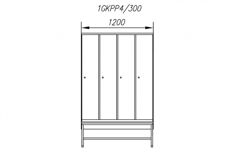 Wardrobe 1GKPP, with bench, 4-doors, door 300 mm