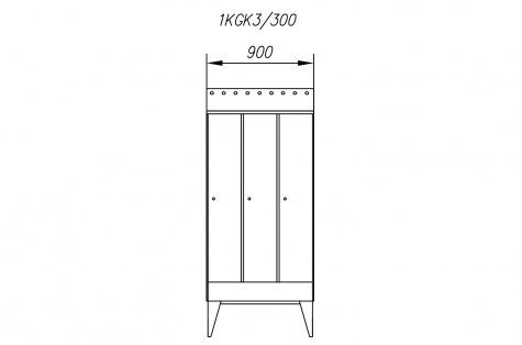 Wardrobe 1KGK, with sloping roof, 3-doors, door 300 mm