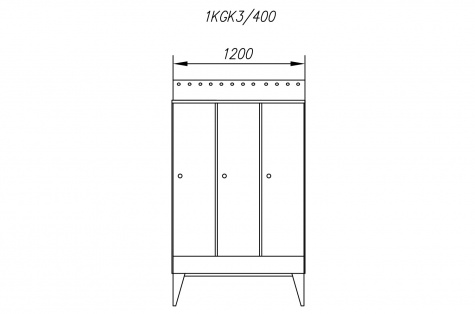 Wardrobe 1KGK, with sloping roof, 3-doors, door 400 mm