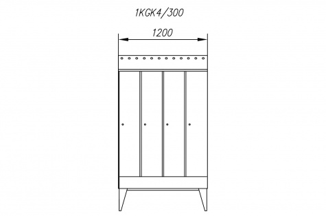 Wardrobe 1KGK, with sloping roof, 4-doors, door 300 mm