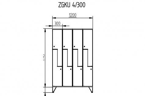 Garderobes skapis ZGKU, Z-veida durvis, 8 durvīm, durvis 300 mm