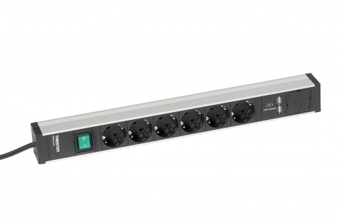 Treston Power rail 468, 6 sockets + switch + 2xUSB