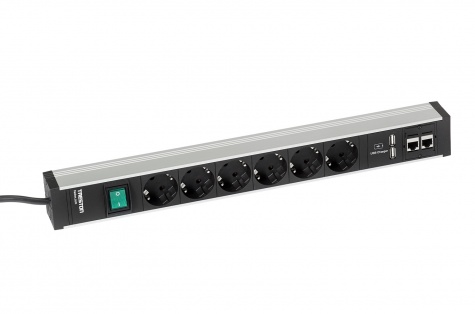 Treston Power rail 468, 6 sockets + switch + 2xUSB + 2xCAT6A