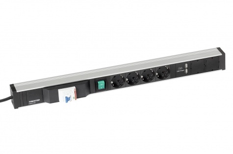 Treston Power rail 683, 4 sockets + switch + fault current protection + 2xUSB