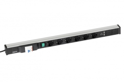 Treston Power rail 836, 6 sockets + switch + fault current protection + 2xUSB