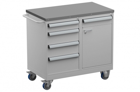 Tool trolley, 5 drawers + locker, steel top