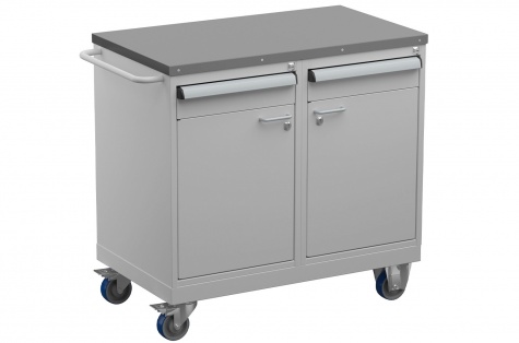 Tool trolley, 2 drawers + 2 locker, steel top