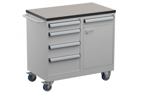 Tool trolley, 5 drawers + locker, vinyl top