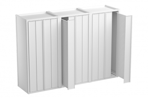 Cabinet with sliding perforated panels