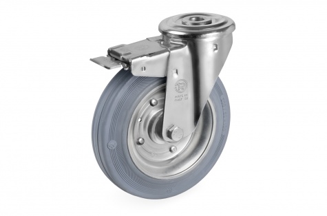 S23 Bolt hole, swivel frame wheel, with brake, 65-230kg