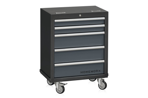 Ratastel sahtliboks, 5 sahtlit, hall/must