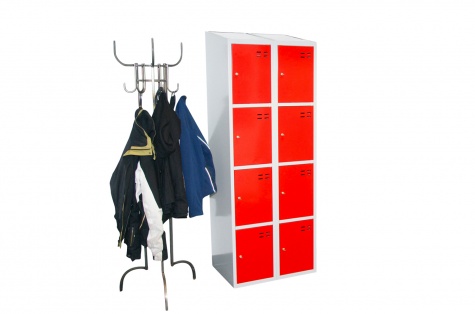 Storage locker, red/grey 8 compartments