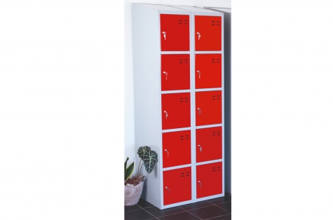 Storage locker, red/grey 10 compartments